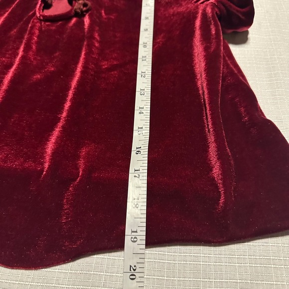 Free People Velvet Front Tie Peasant Blouse Red Wine Ruffle Sleeve Keyhole Sz XS - Picture 4 of 7